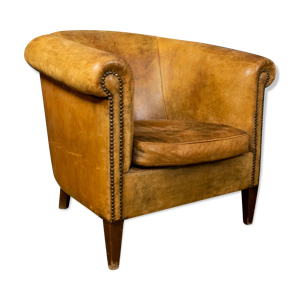 Chaise club en cuir de mouton vintage