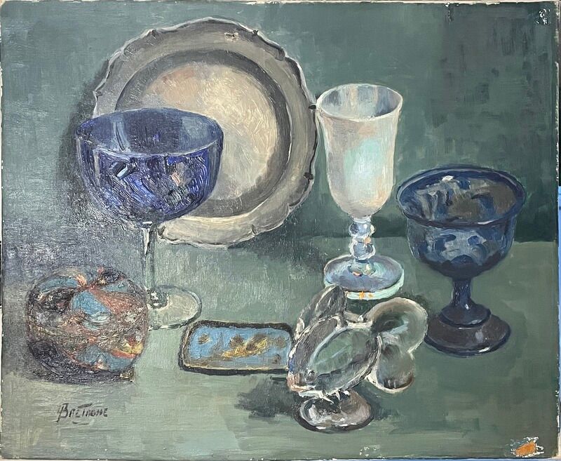 Old pair of still life oil on canvas signed Brittany 1 damaged