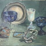 Anciennes paire de nature morte huile sur toile signé bretagne 1 accidentée