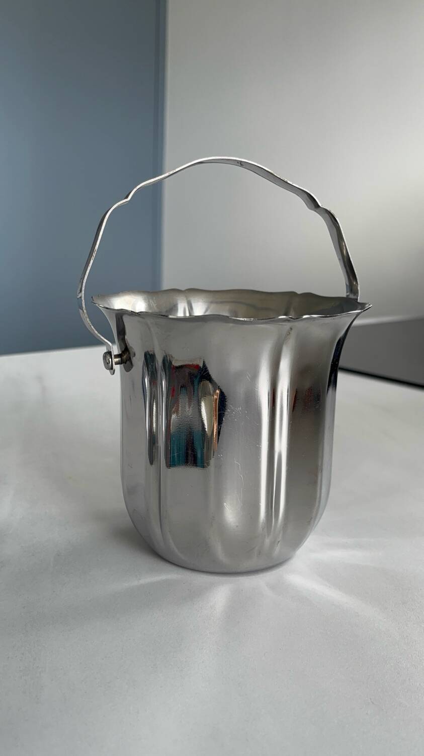 Vintage Guy Degrenne stainless steel ice bucket – tulip-shaped ice tray – ba