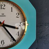 Vintage formica clock rectangular silent wall pendulum "Romatic turquoise blue"