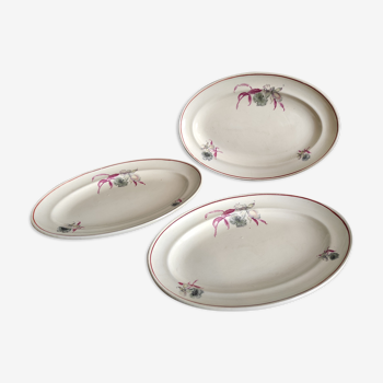 Vintage French little oval serving platters by Moulin des Loups, with floral decoration of orchids