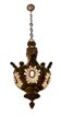 Lustre vintage perlé en bronze et cristal, années 1950