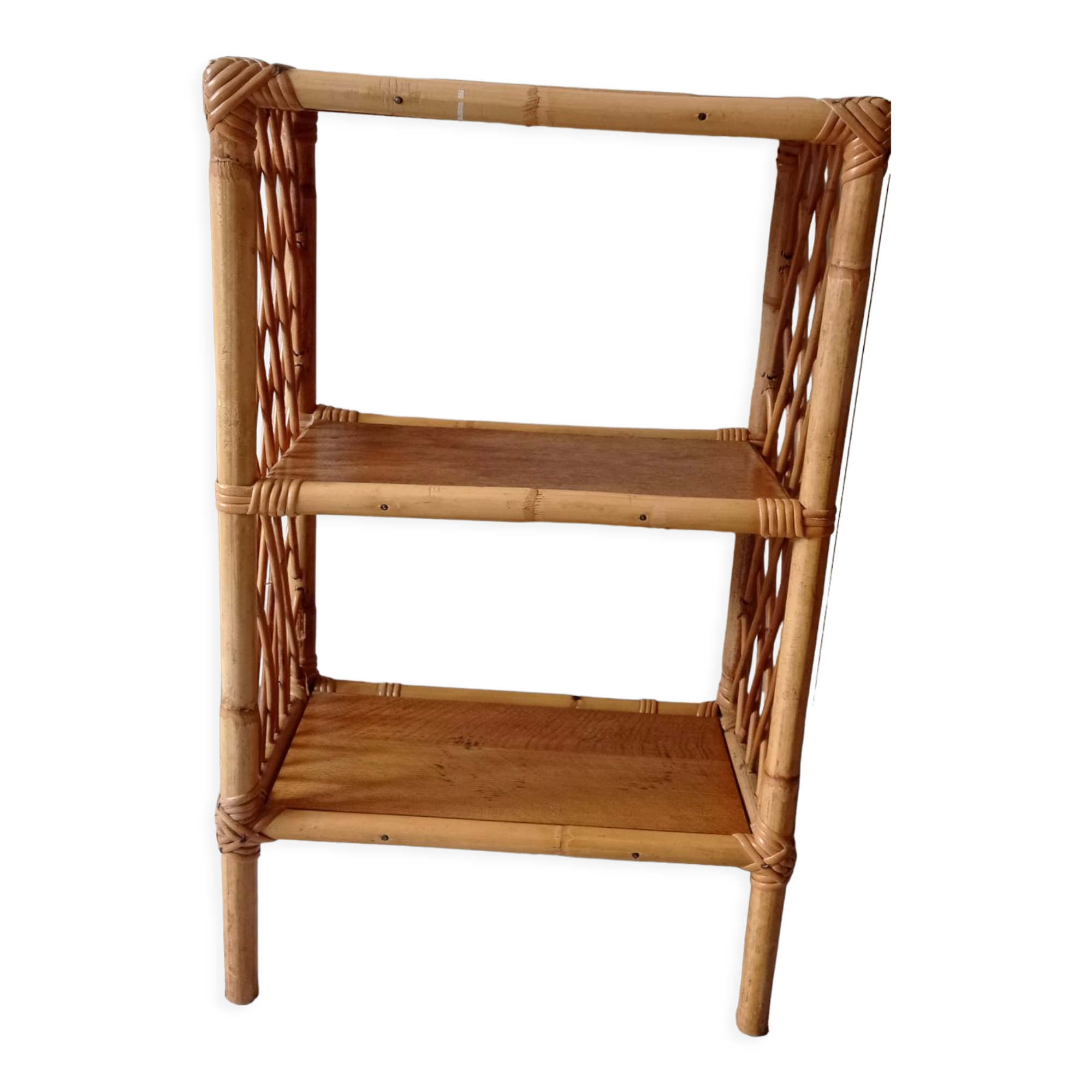 Old shelf on vintage rattan stands