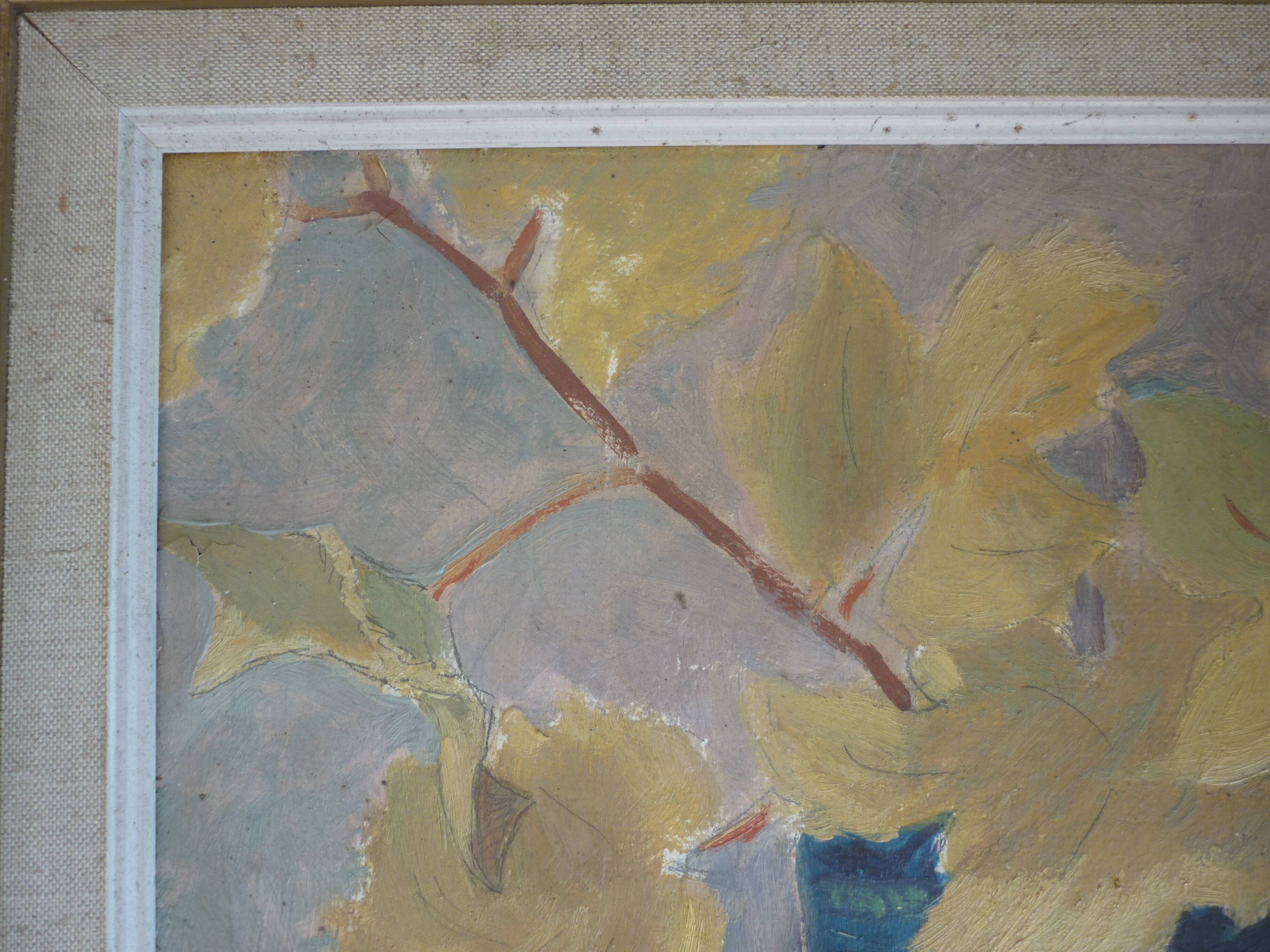 Tableau peinture nature morte signee R.S
