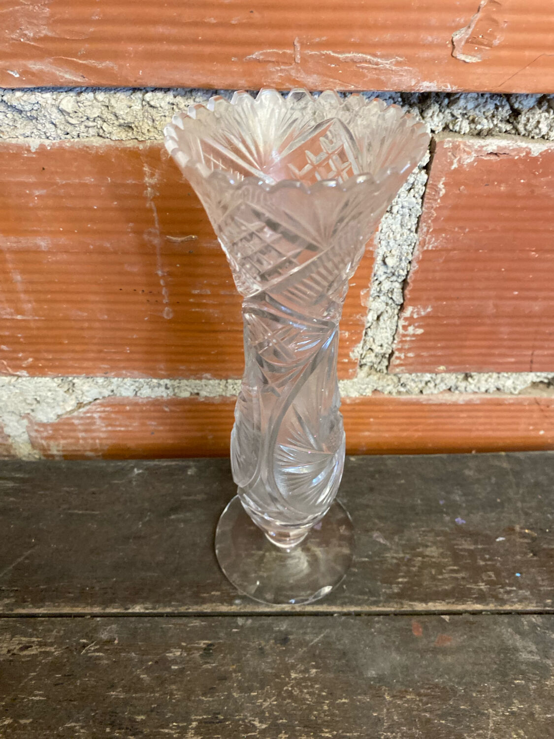Vintage 1970s Cut Crystal Bohemian Vase #C866