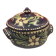 Small covered terracotta pot enamelled savoie or alsace flowers on a blue background