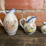 Pair of pitchers + vase charolles vintage painted earthenware