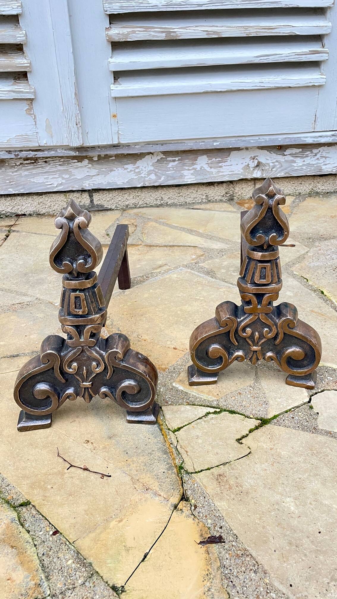 Paire de CHENETS Laiton Massif VINTAGE