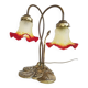 Brass water lily lamp and glass paste tulip, double, art nouveau style.