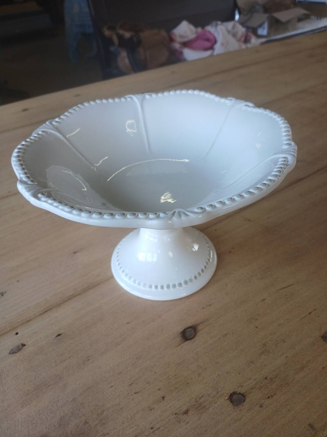 White earthenware compote dish