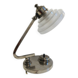 Modernist table lamp from the 30s and 40s in chrome-plated brass, molded glass lampshade