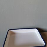 Blue and white vintage enamelled metal dish