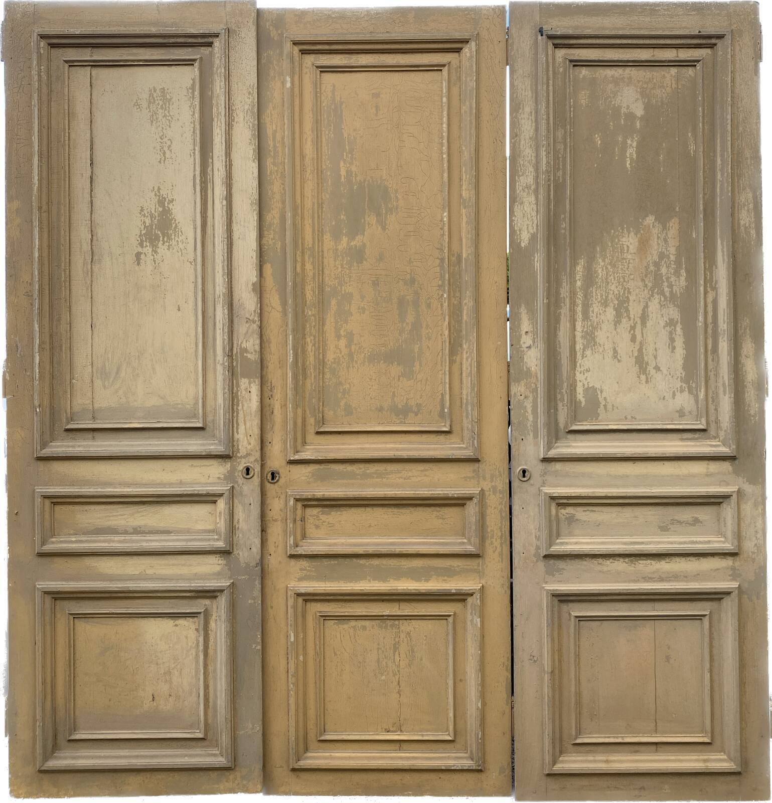 Suite of three single-sided doors in solid fir XIX century