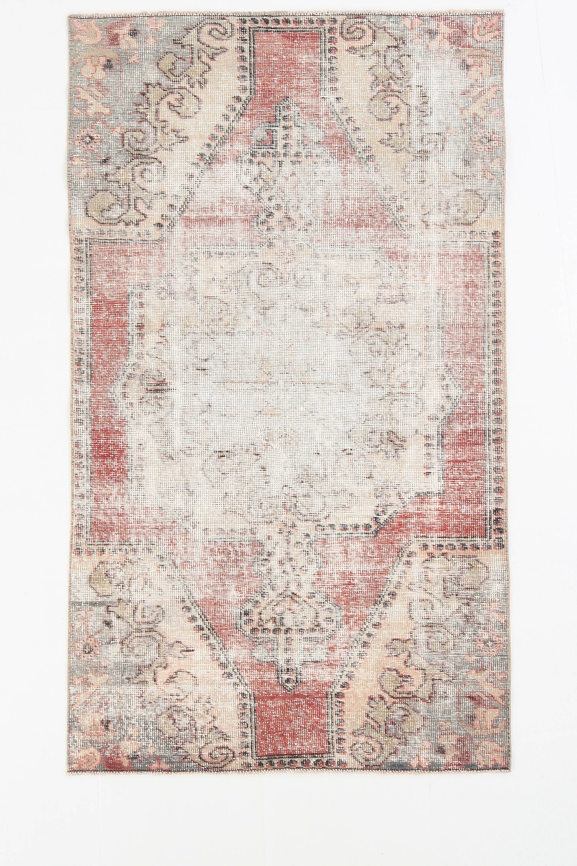 3x6 Rug For Laundry Room Red Beige Antique Vintage Rug, 110x193Cm SK 2797