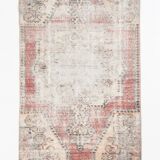3x6 Rug For Laundry Room Red Beige Antique Vintage Rug, 110x193Cm SK 2797