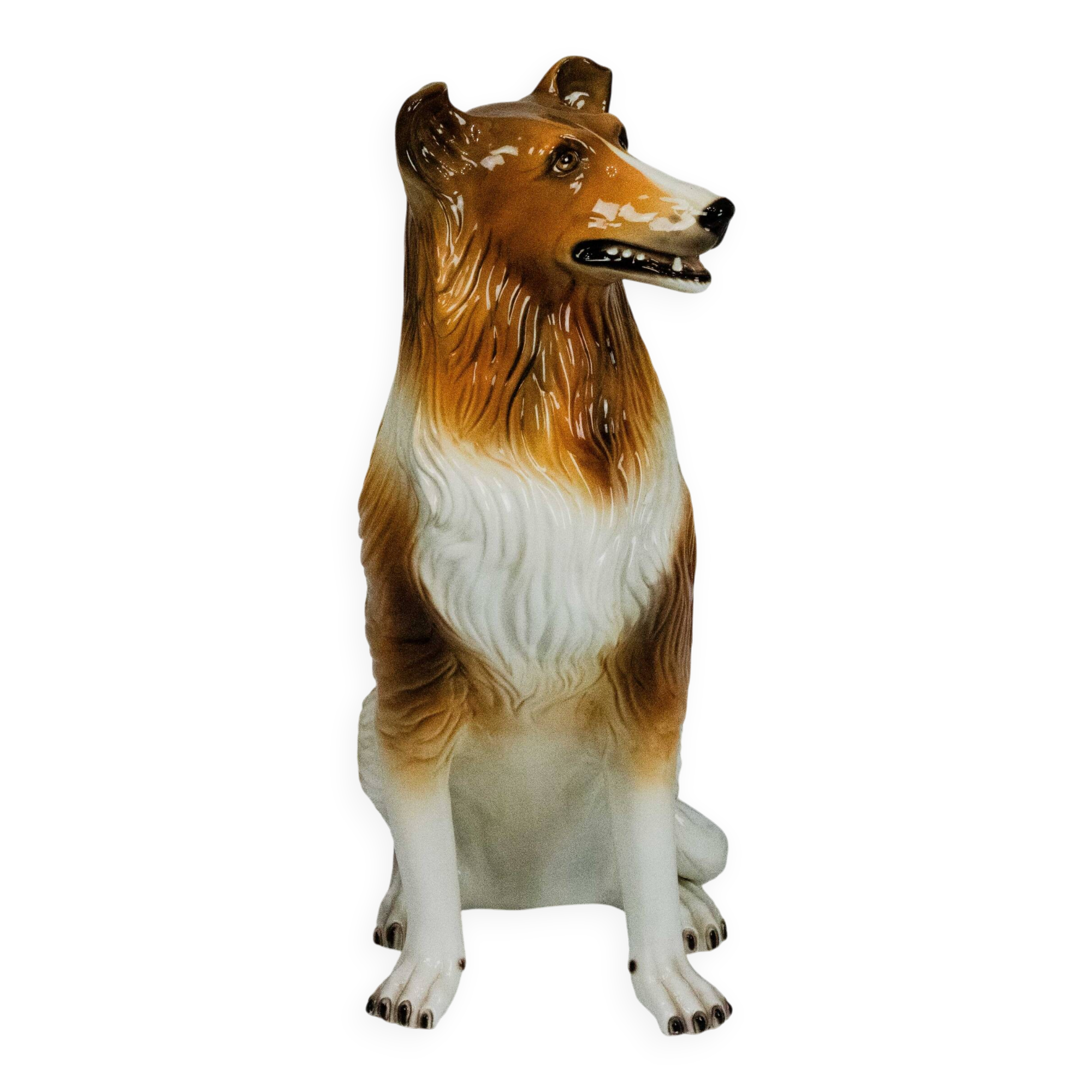 Large Italian Ceramic Sitting Collie Dog Sculpture, 1970s