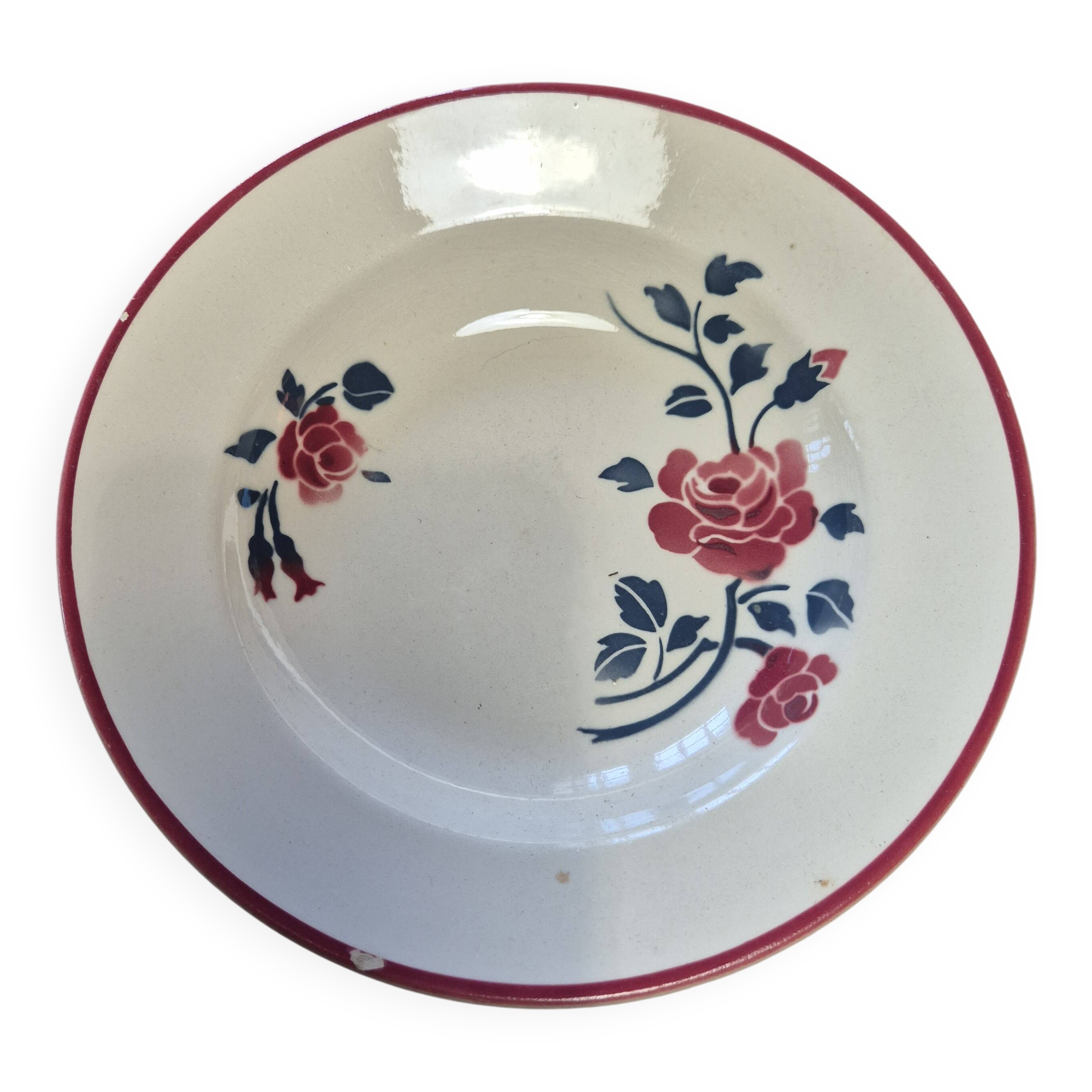 Shallow bowl half porcelain Badonviller rose pattern