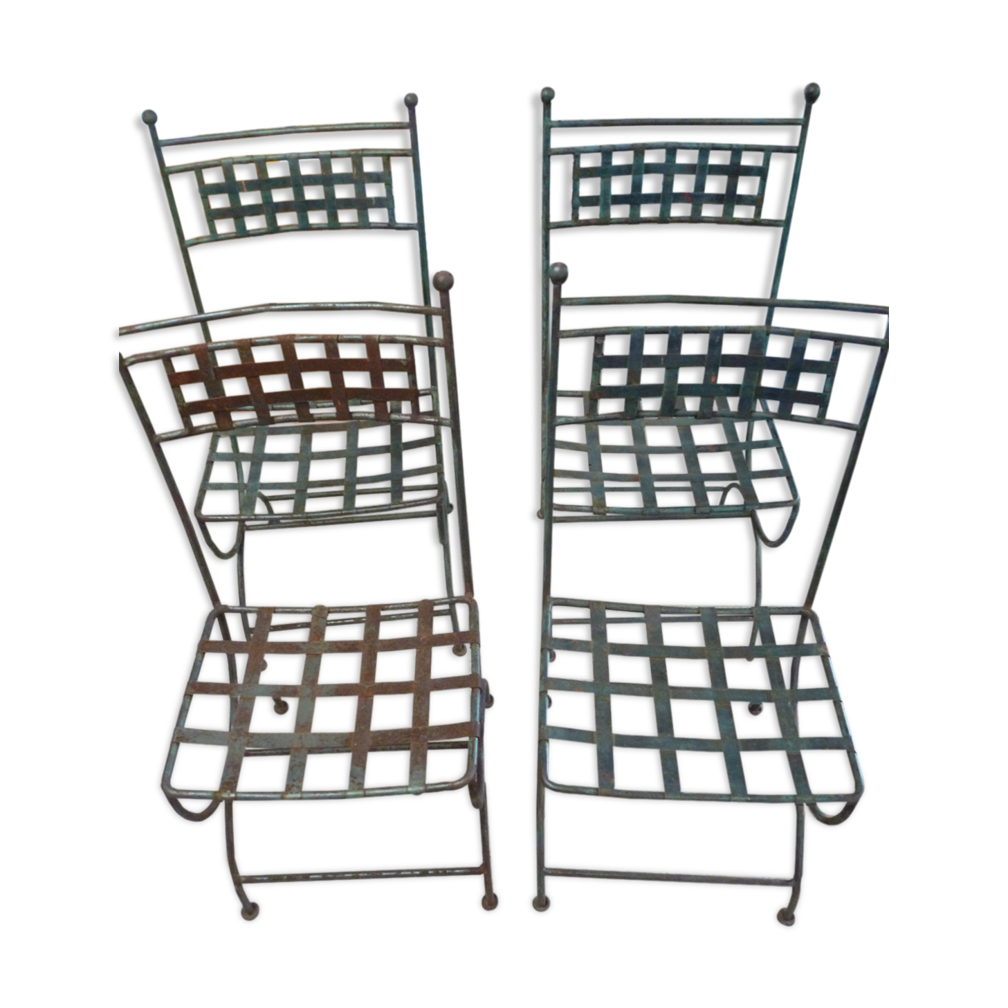 Suite de 4 chaises patine verte