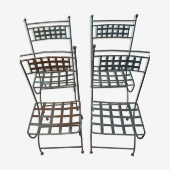 Suite of 4 chairs green patina