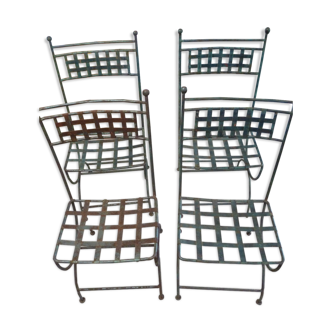 Suite of 4 chairs green patina