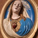 Cadre vintage de la Vierge en plâtre, tableau religieux ancien