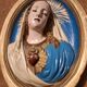 Vintage plaster frame of the Virgin, old religious painting