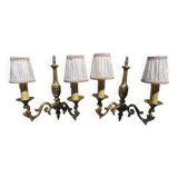Bronze wall sconces, silk shades, pair