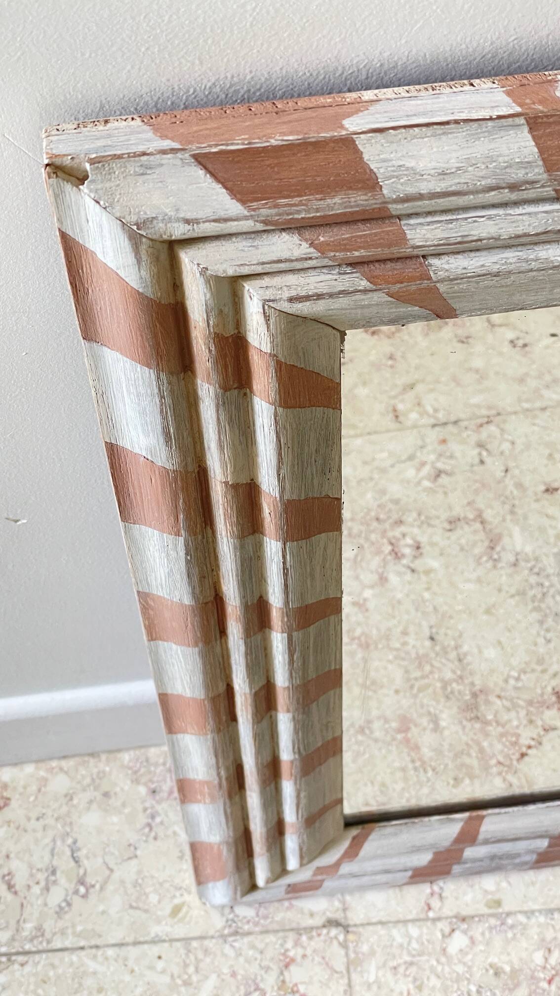 Antique wooden mirror hand-painted.