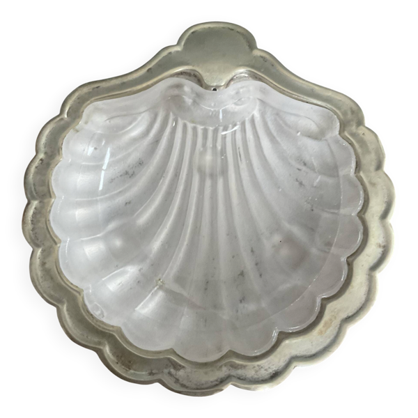 Beurrier vintage coquillage en métal argenté et verre