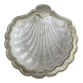 Vintage shell butter dish in silver-plated metal and glass