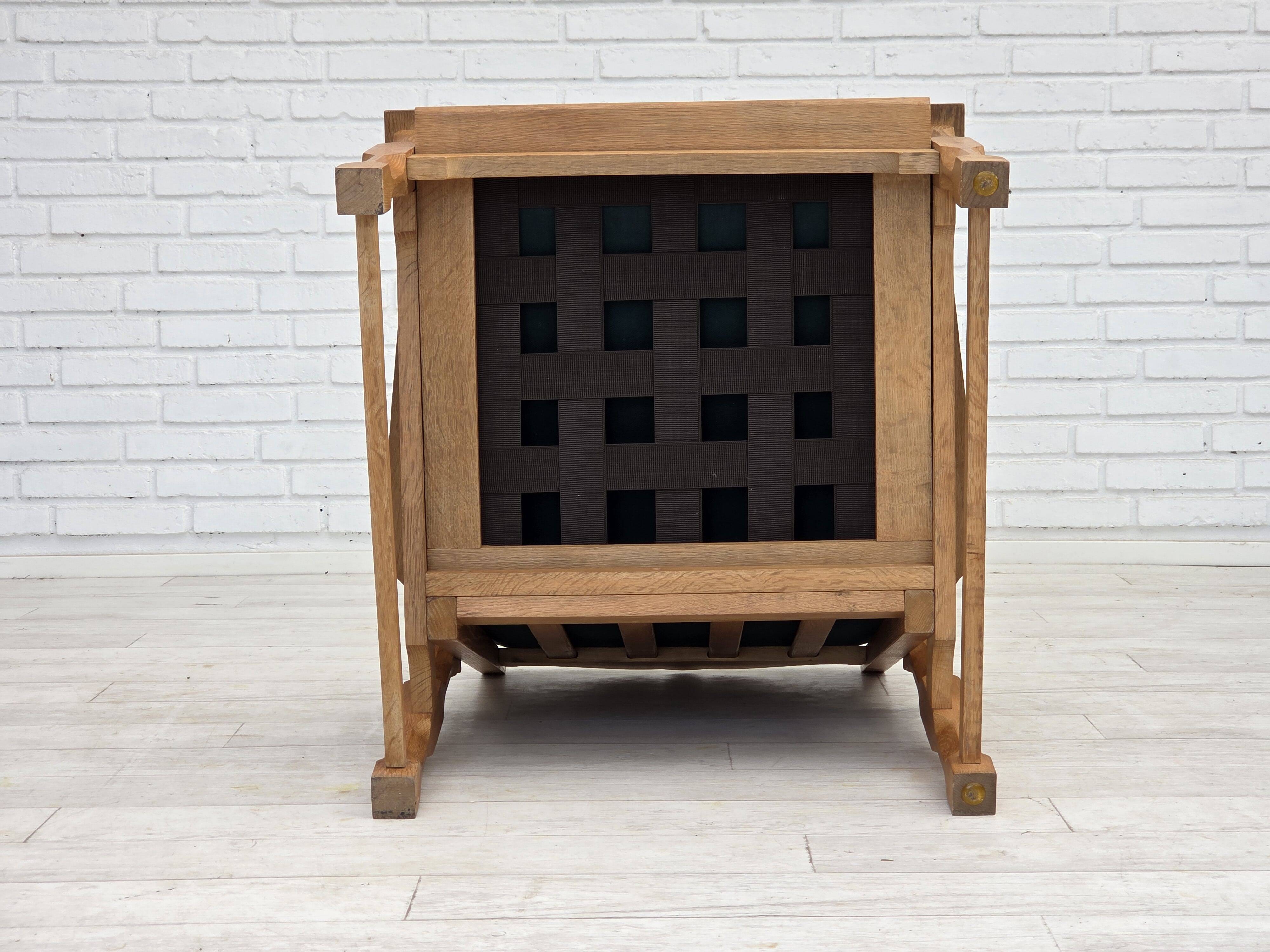 1970s, Scandinavian lounge chair, green furniture wool, solid oak wood.