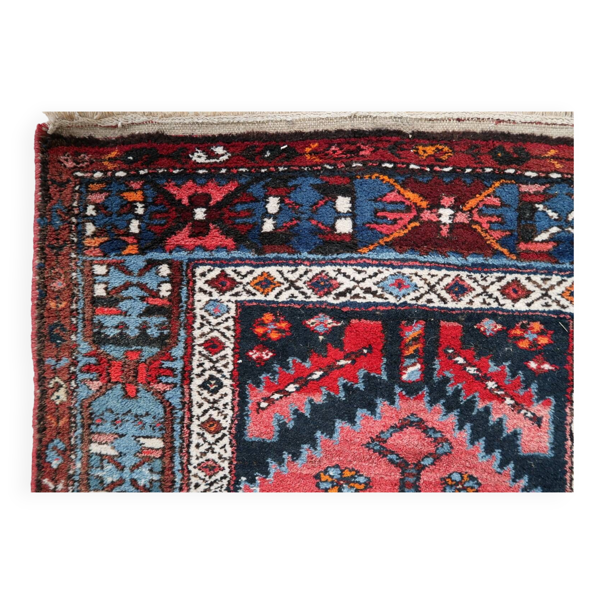 Antique Persian Handmade Hamadan Runner Rug, 3.4' x 7.7' (106cm x 237cm), 1920s