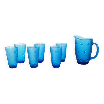Ensemble de verre et de carafe, design italien, années 1970, fabriqué en Italie.