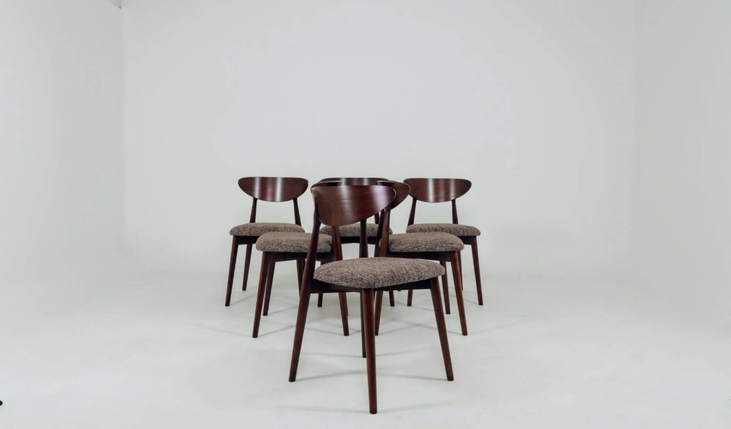 Scandinavian dining chairs in mocha brown, set of 6.
