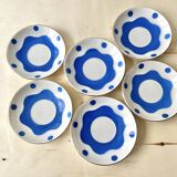 Set of 6 Sarreguemines Digoin earthenware coffee cups with art deco polka dots, 1930s