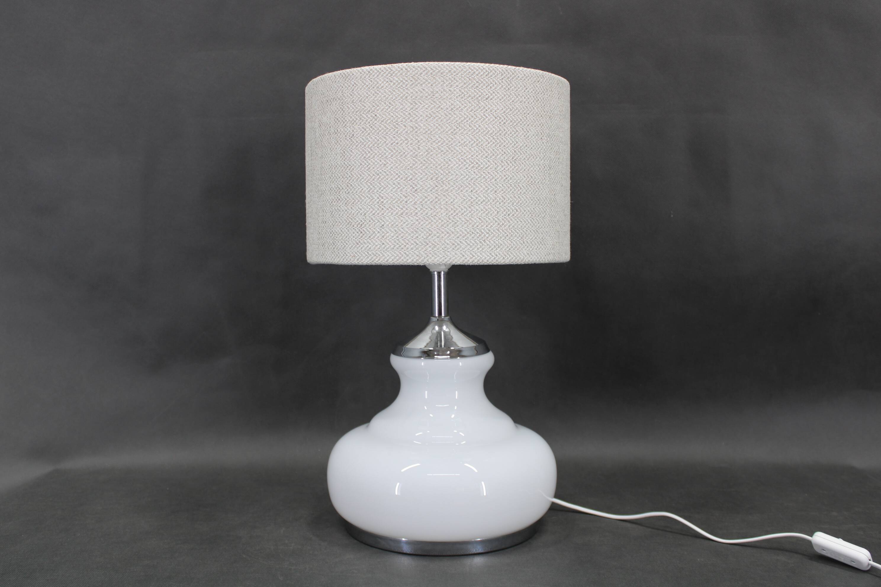 1970s Italian Glass Table Lamp with Boucle Fabric Shade