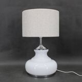 1970s Italian Glass Table Lamp with Boucle Fabric Shade