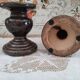 Set of 2 candle holders in brown enamelled terracotta decoration floral pattern tone on tone