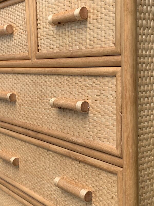 Commode et miroir en rotin et osier tressé 1970