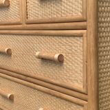 Rattan and woven wicker chest of drawers and mirror, 1970
