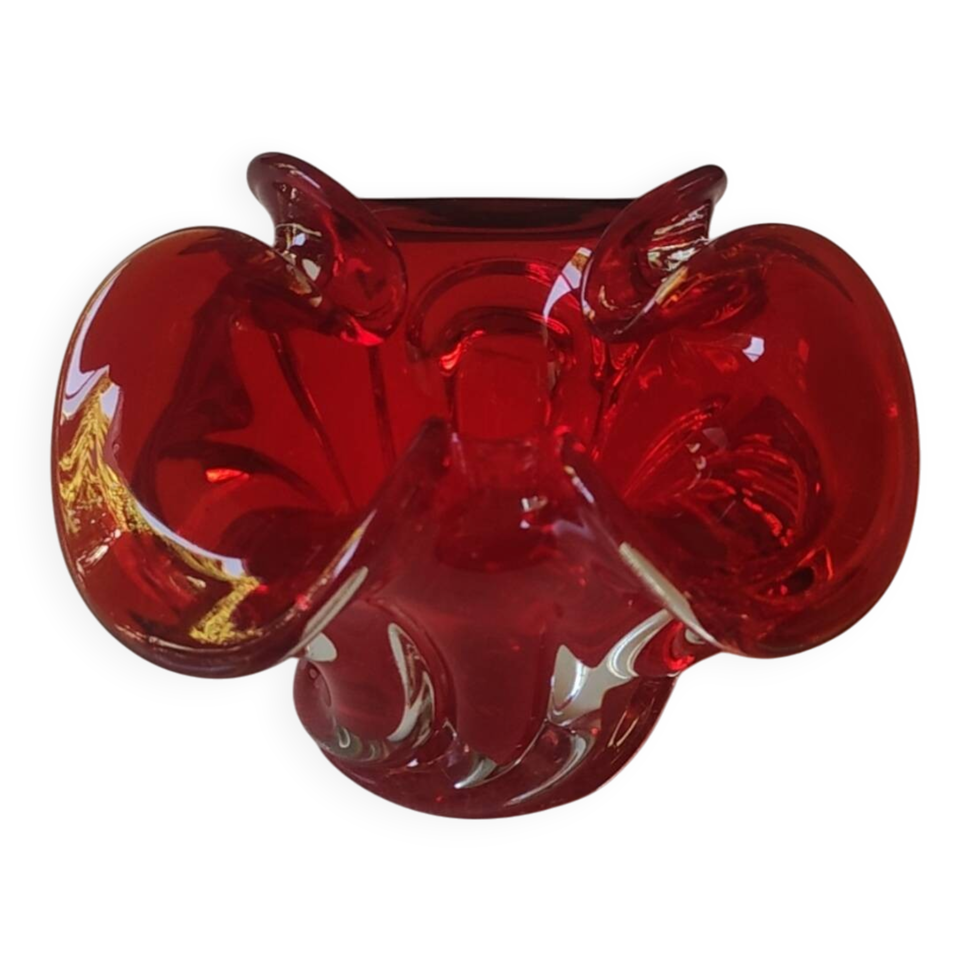 Murano Ashtray/Tray. Organic floral shape. Ruby red, 14cm.