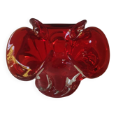 Vide Poche/Cendrier Murano. Forme florale organique. Rouge rubis, 14cm