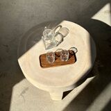 Trio of rounded rectangular trays or cups in monoxyl teak L:35