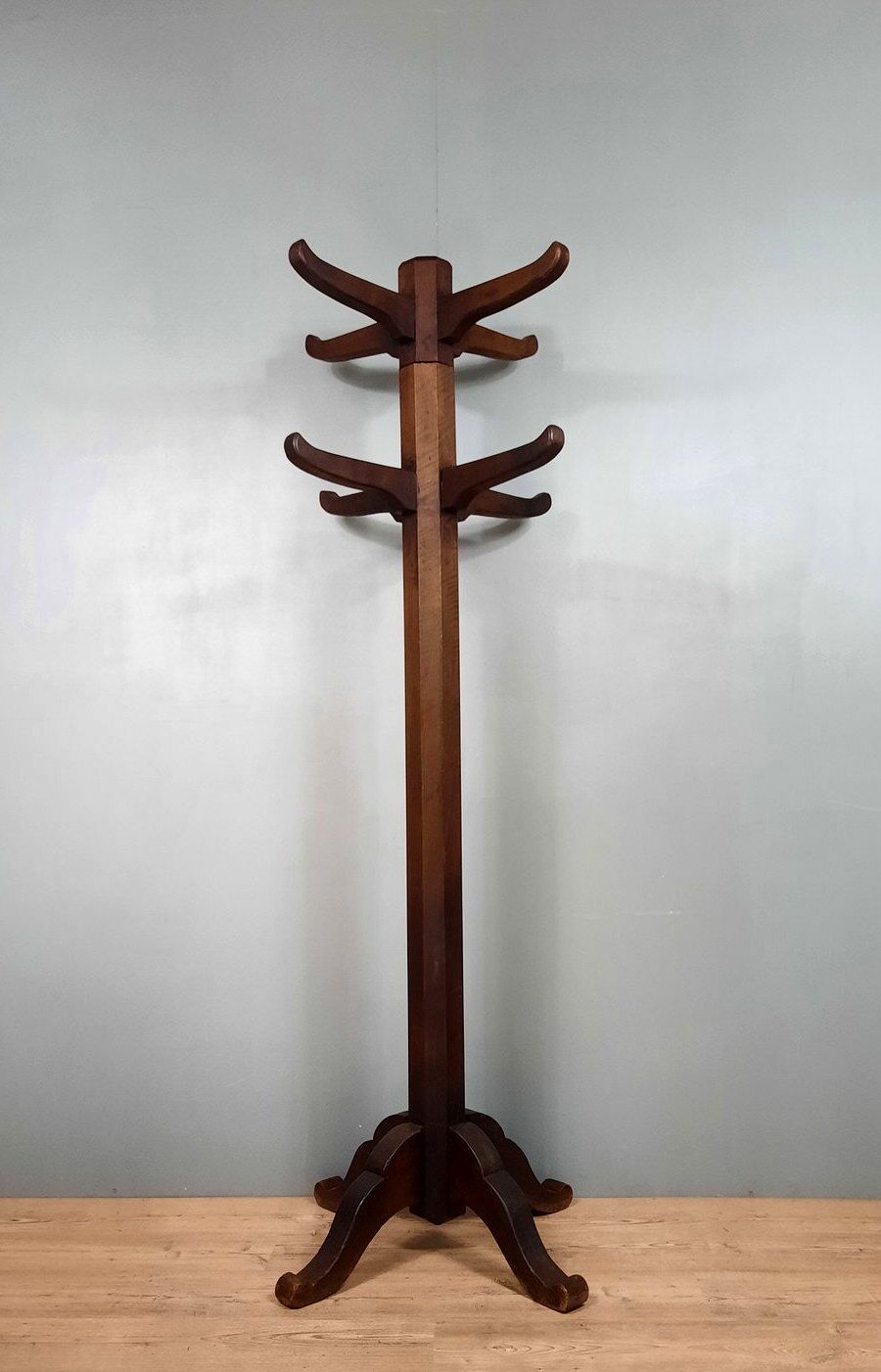 Coat rack parrot rustic walnut and oak totem circa 1930
