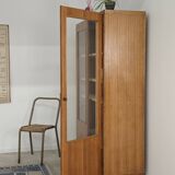 Oak glass-fronted school cabinet 1960