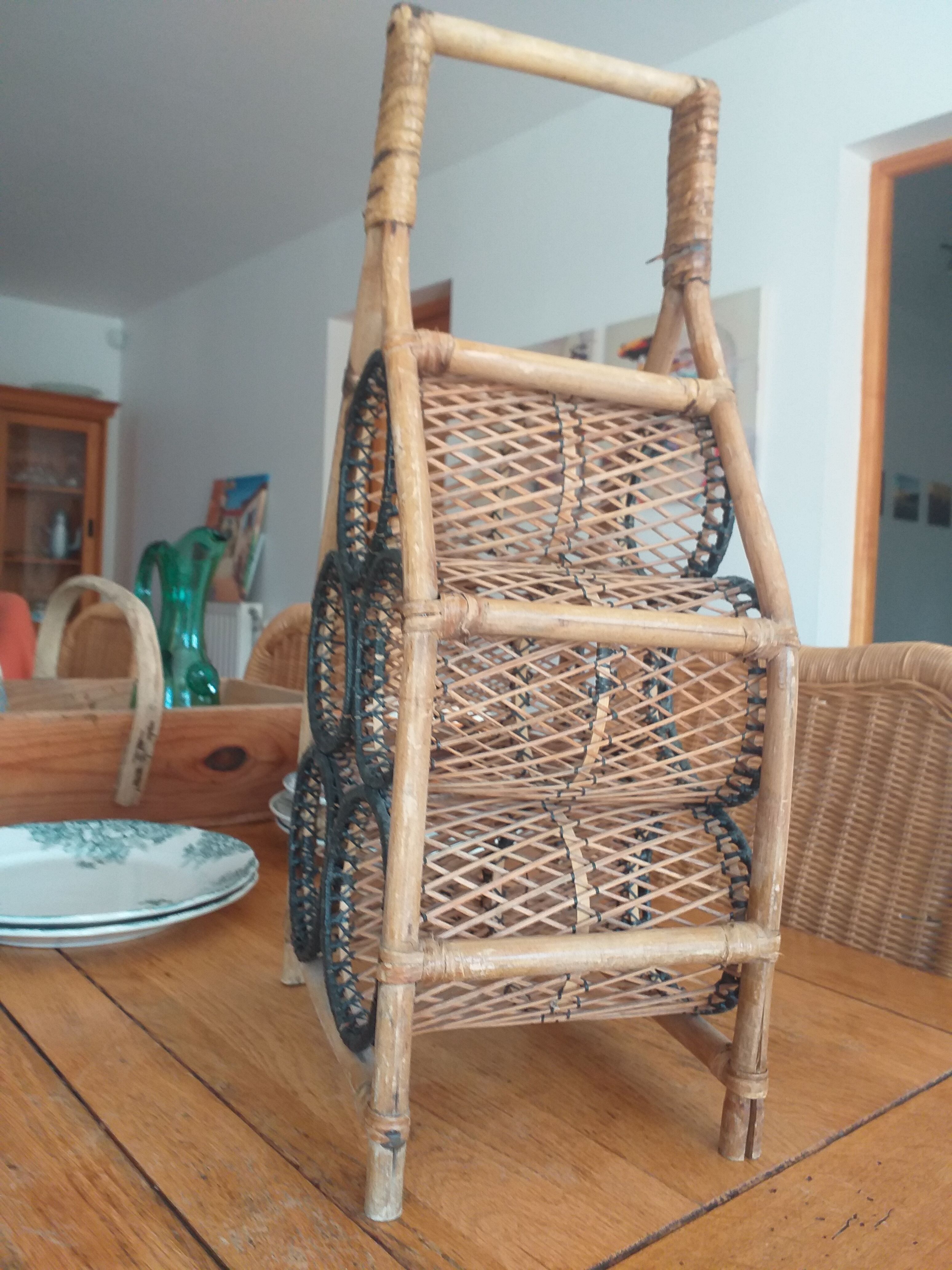 Rattan and bamboo bottle holder