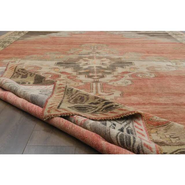 1970s Vintage Turkish Oushak Handmade Wool Cotton Red Area Rug 235x392
