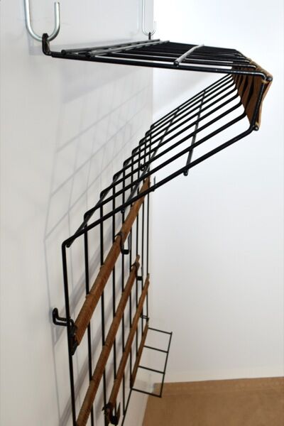 Vintage metal and rattan coat rack by karl fichtel for drahtwerke erlau, germany 1950