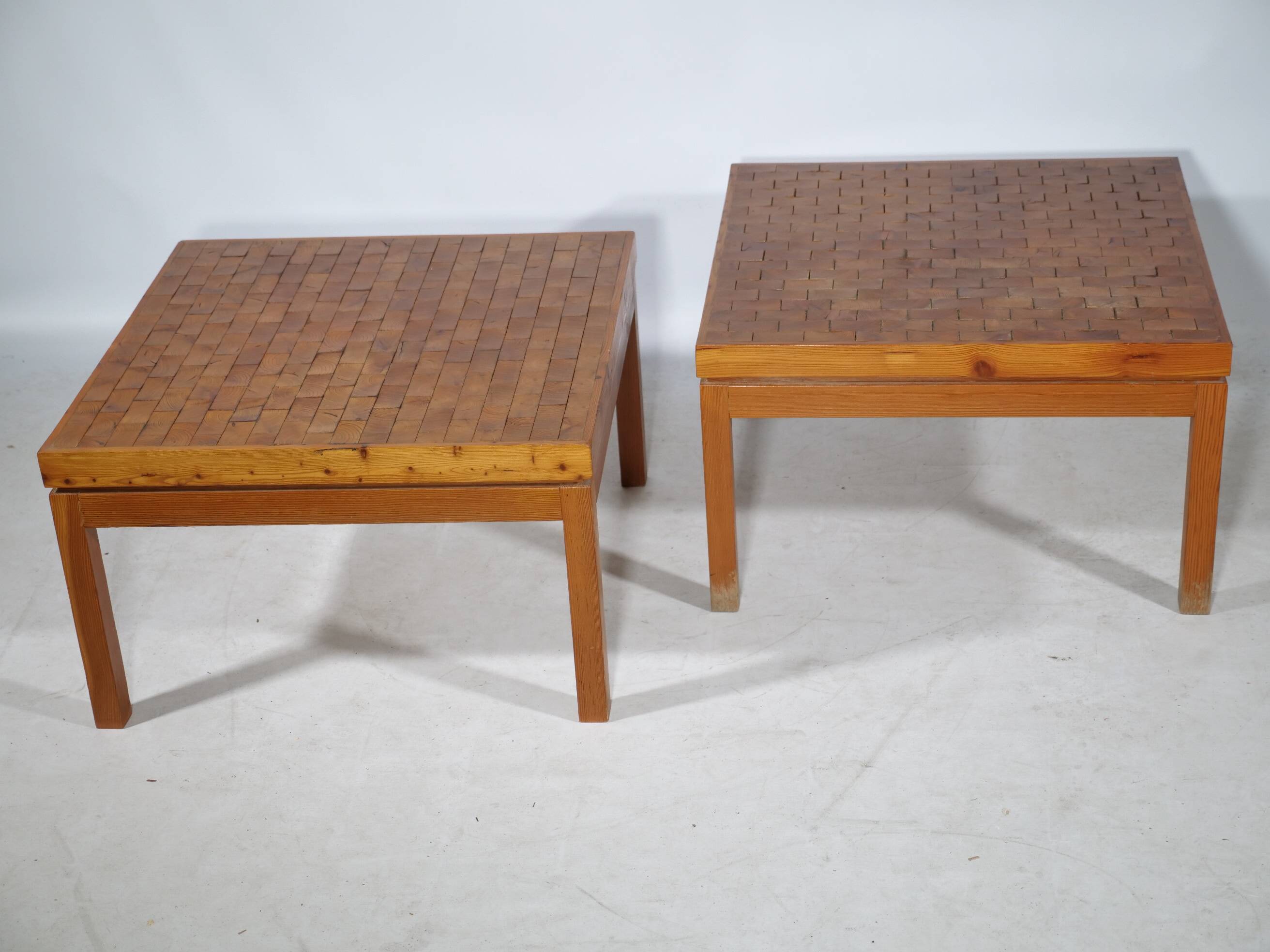 Vintage End Grain Wood Mosaic Tables  1960s